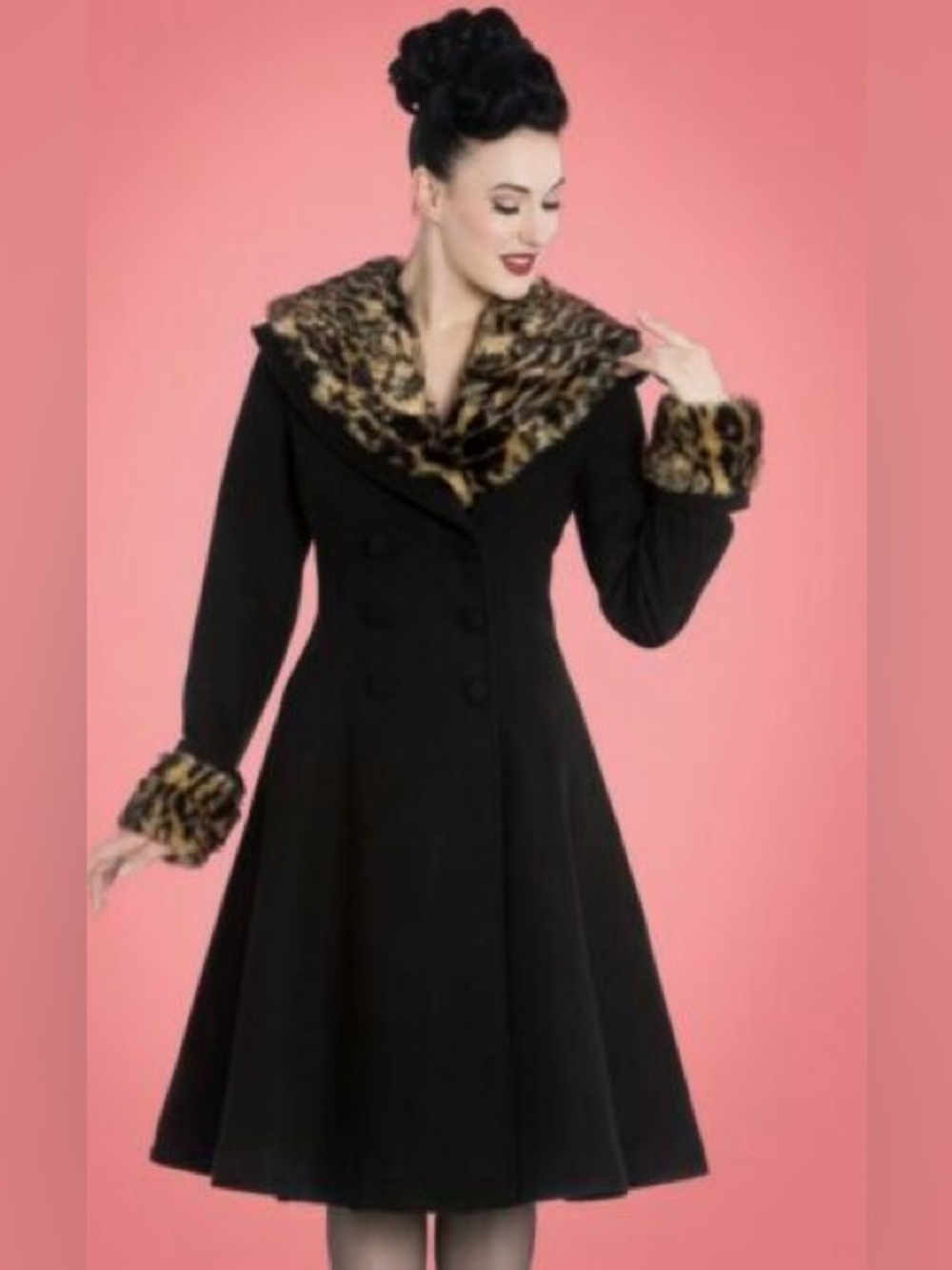 Hellbunny leopard Women's Coat small vintage black swing
